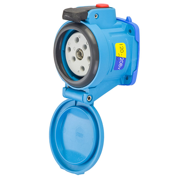 63-34167-972 - DSN30 RECEPTACLE POLY BLUE SIZE 2 TYPE 4X IP 69 3P+N+G 30A 120/208 VAC 60 Hz +2 AUX